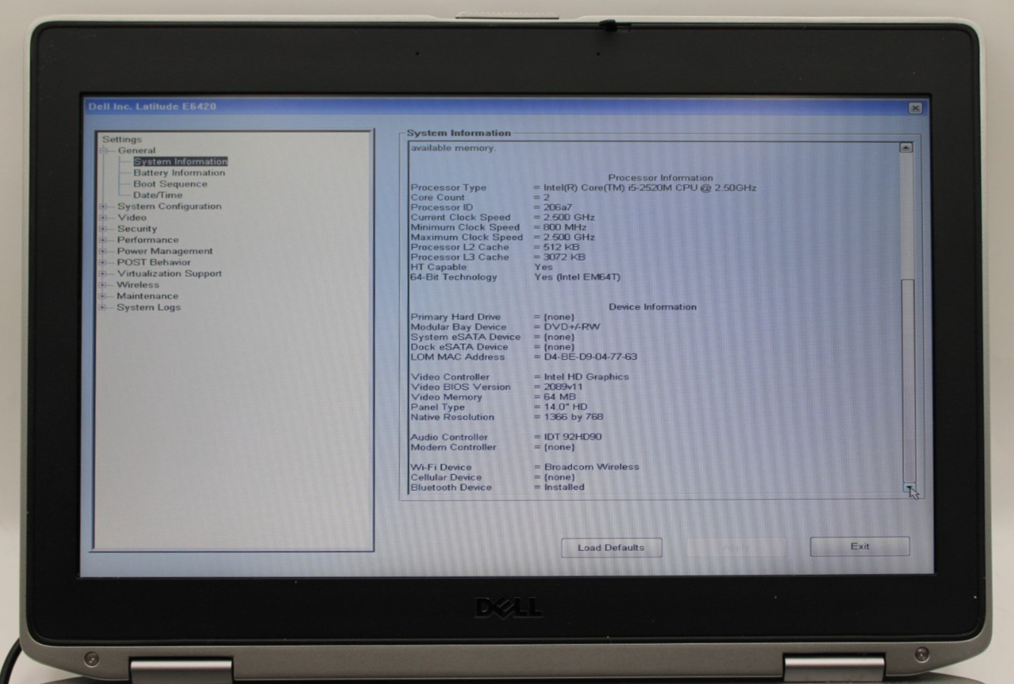 Dell Latitude E6420 i5-2520M@2.5GHz 4GB DDR3 NO STORAGE OR OS *USED/TESTED*