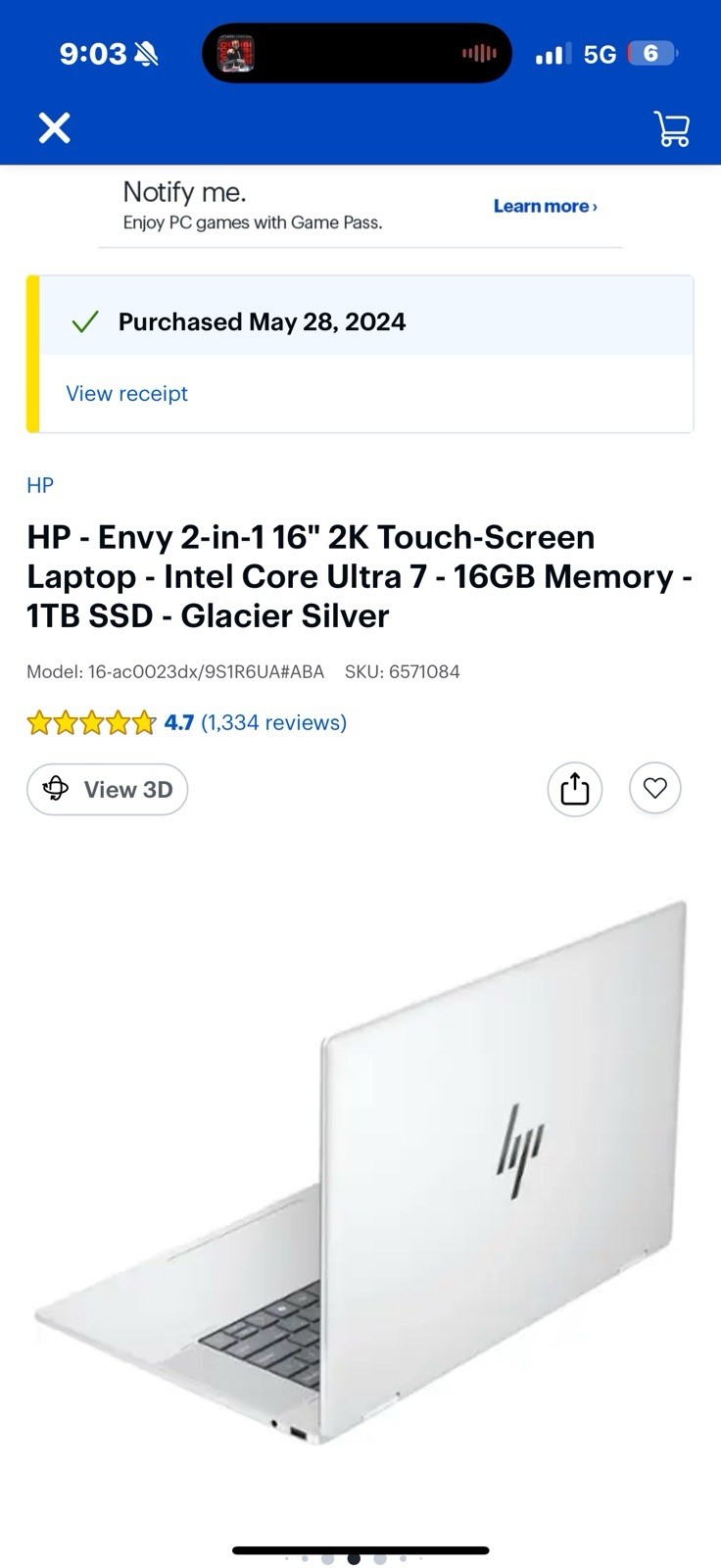 HP Envy 2-in-1 16″ 2K Touch-Screen Laptop Intel Core Ultra 5, 16GB RAM