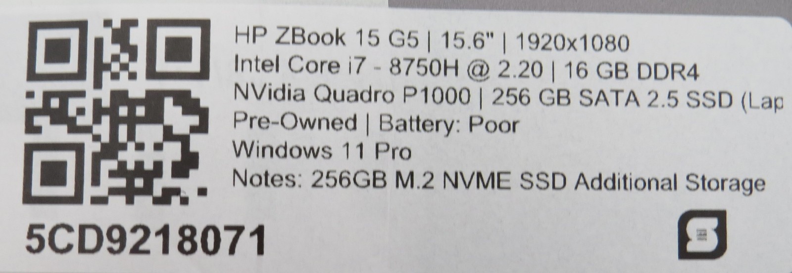 HP ZBook Studio G5 | i7-8750H | 16GB DDR4 | P1000 | 15.6″ l 256GB M2 | Win 11