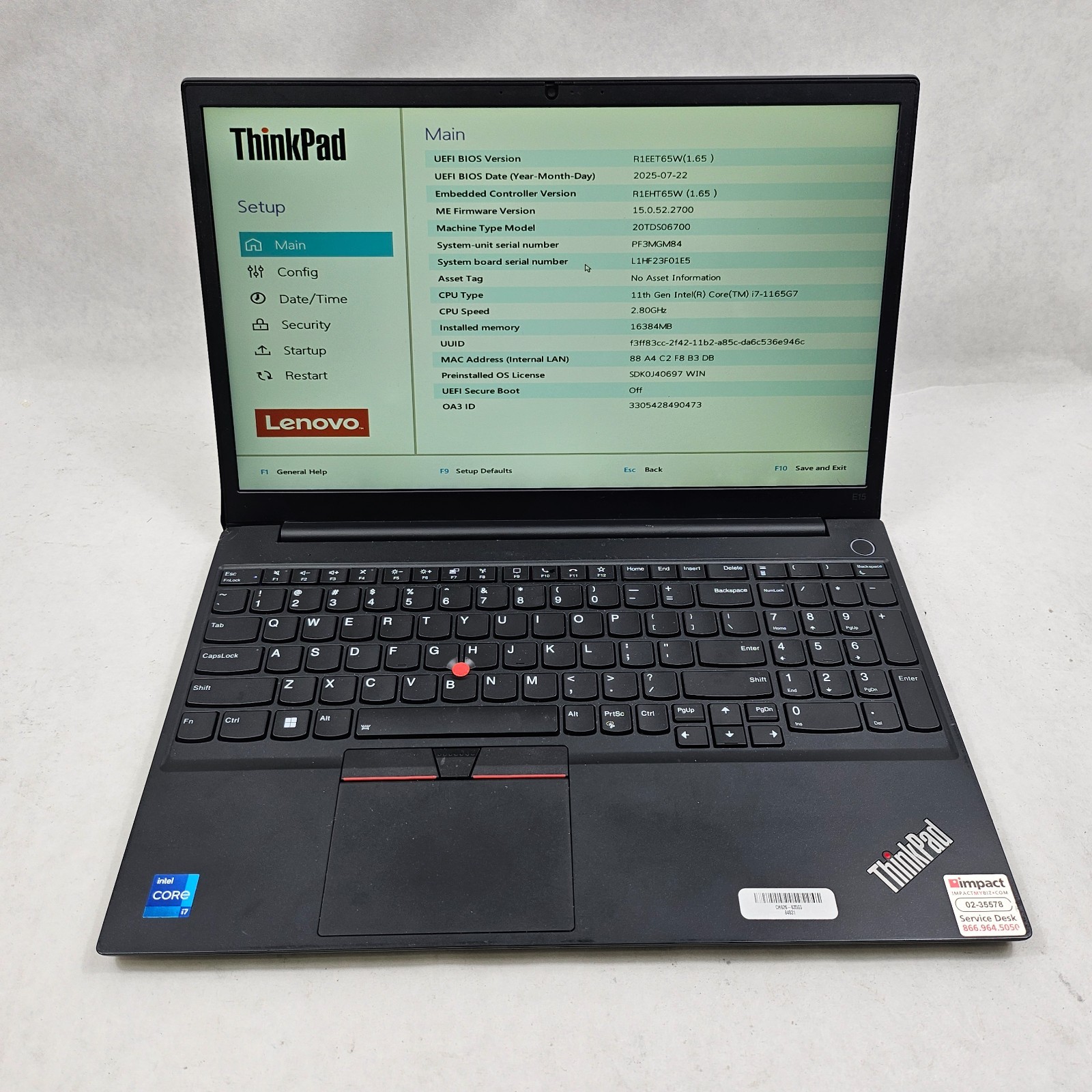 Lenovo ThinkPad E15 Gen 2 Touch Intel Core i7-1165G7 16GB RAM 512GB SSD *Read