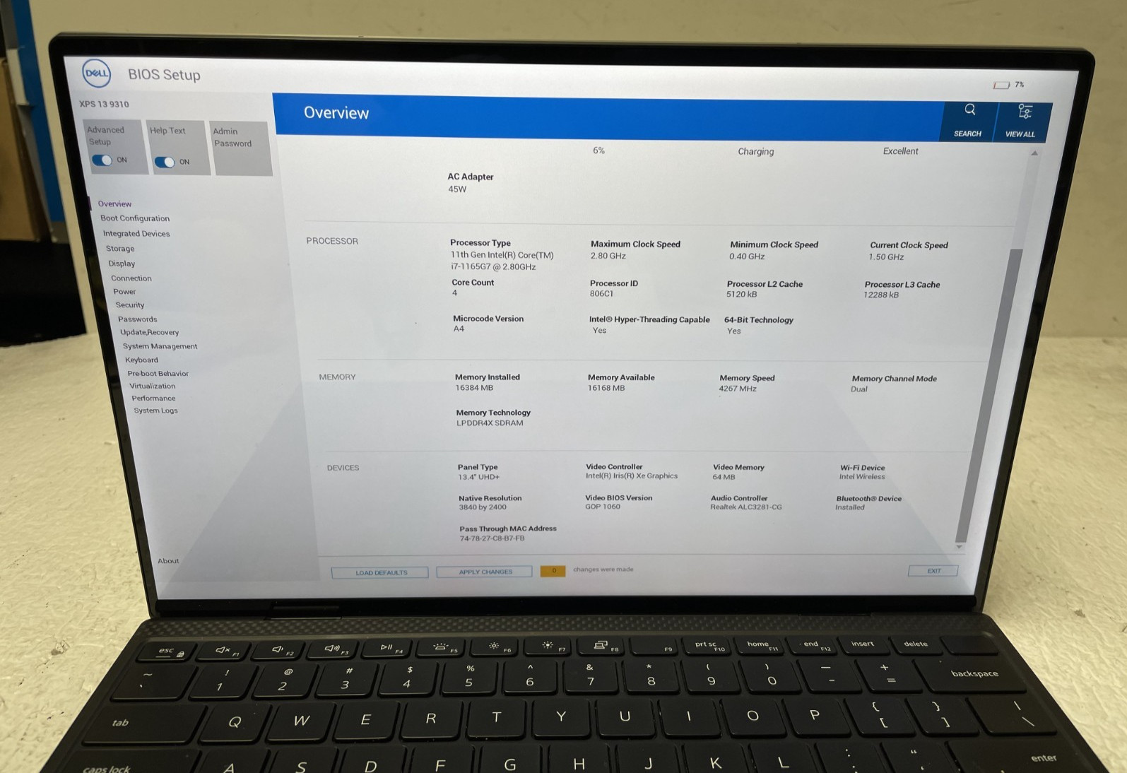 Dell XPS 13 9310 13.4” Intel Core i7-1165G7 @2.80GHz 16GB RAM NO SSD Part