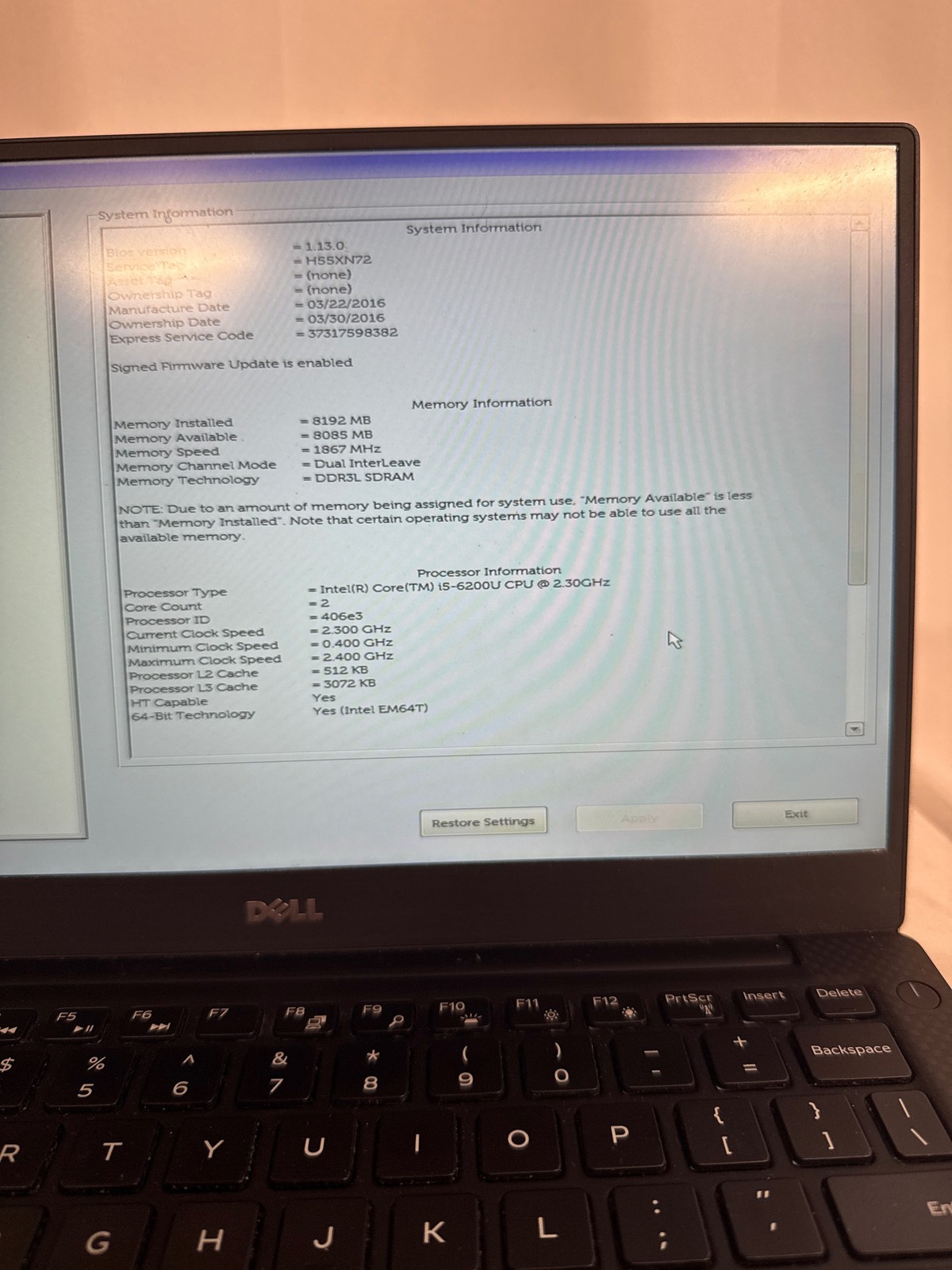 Dell XPS 13 9350 Intel Core i5-6200U 8 GB No Drive 13.3″