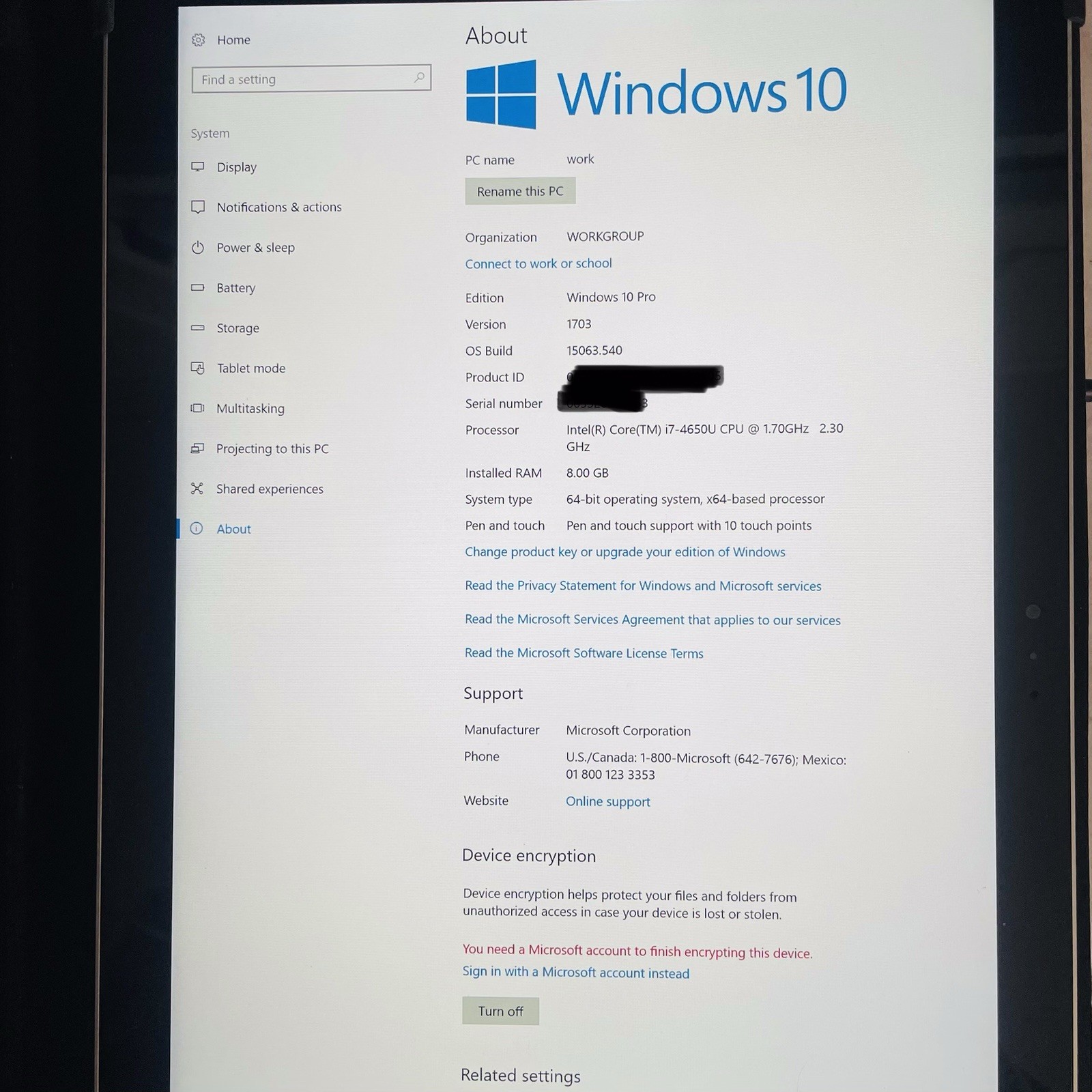 Microsoft Surface Book – 256GB + 8GB RAM, Intel Core i7 Windows 10 Working