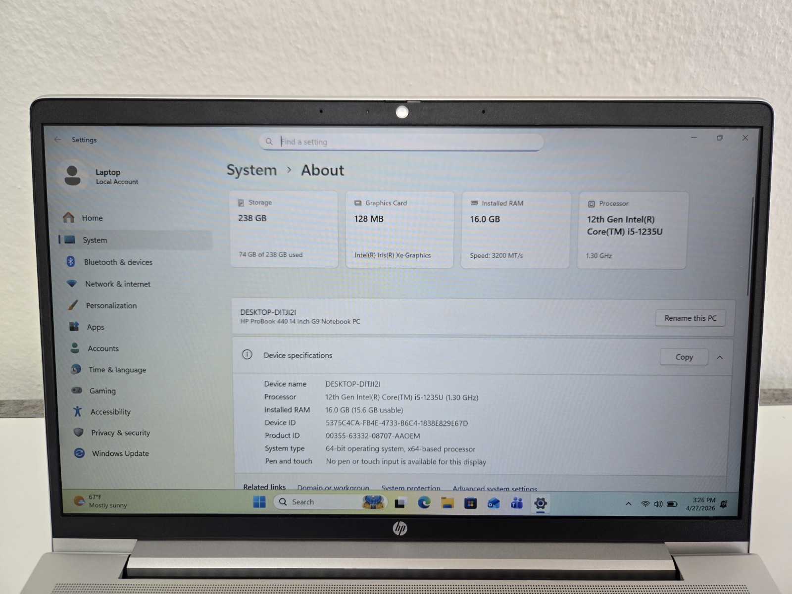 HP ProBook 440 G9 Core i5-1235U 1.30 GHz 16 GB DDR4 256 GB NVMe Windows 11 Pro