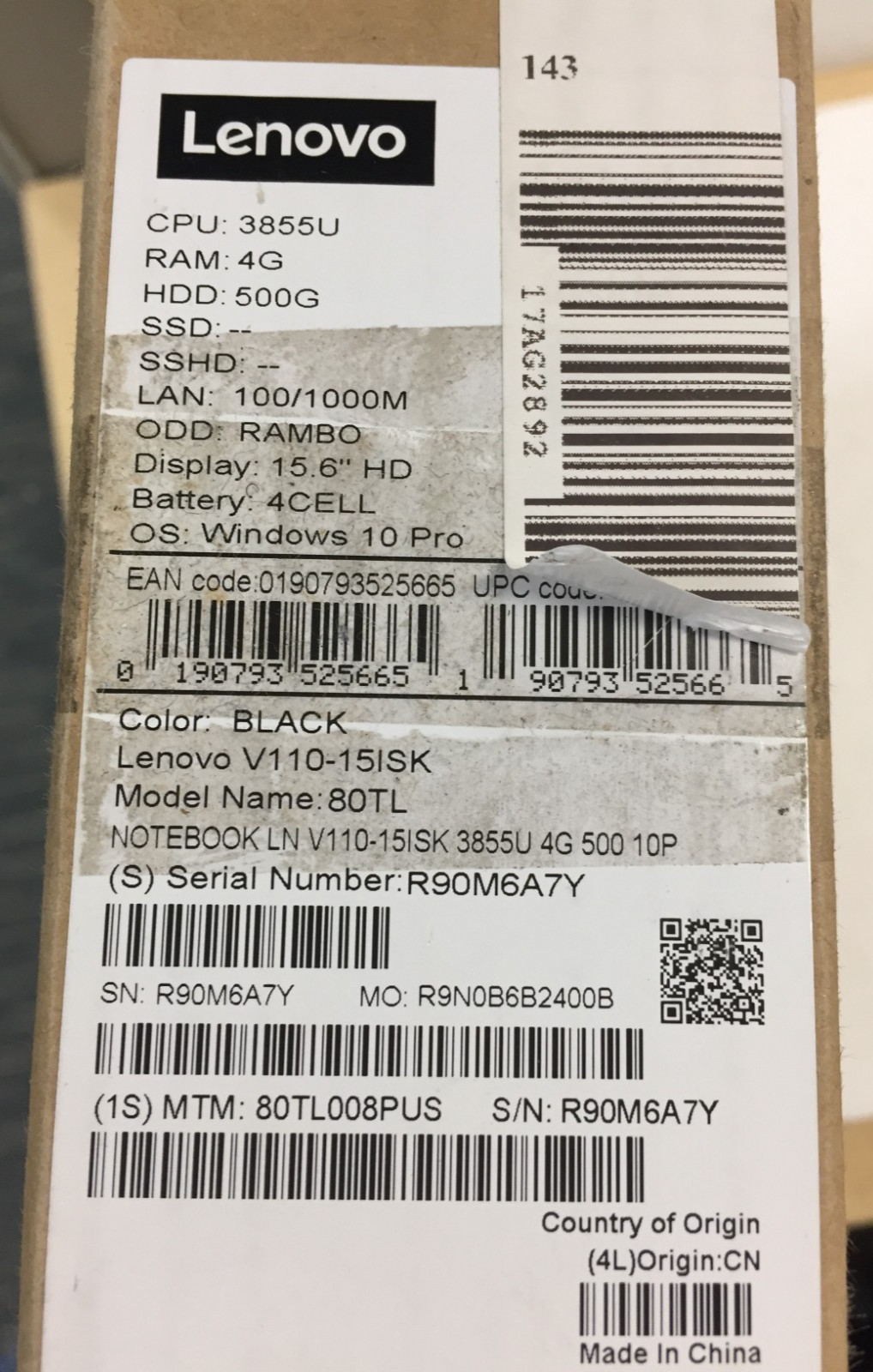 *Bad Battery*Lenovo V110-15ISK 15.6″ Laptop/Celeron 3855U/4GB /500GB HDD/W10 Pro