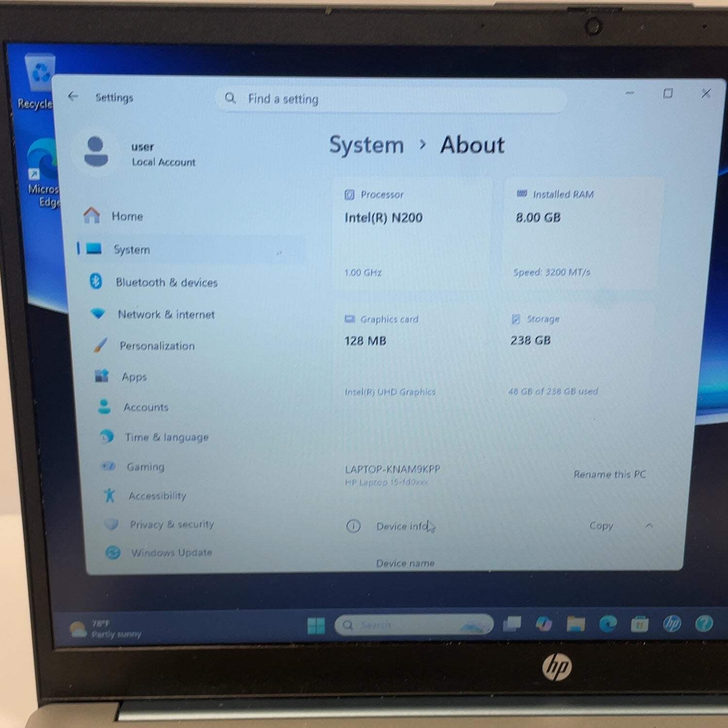 HP Laptop 15-FD0015TG 15.6″ N200 1.0GHz 8GB RAM 256GB SSD SSD