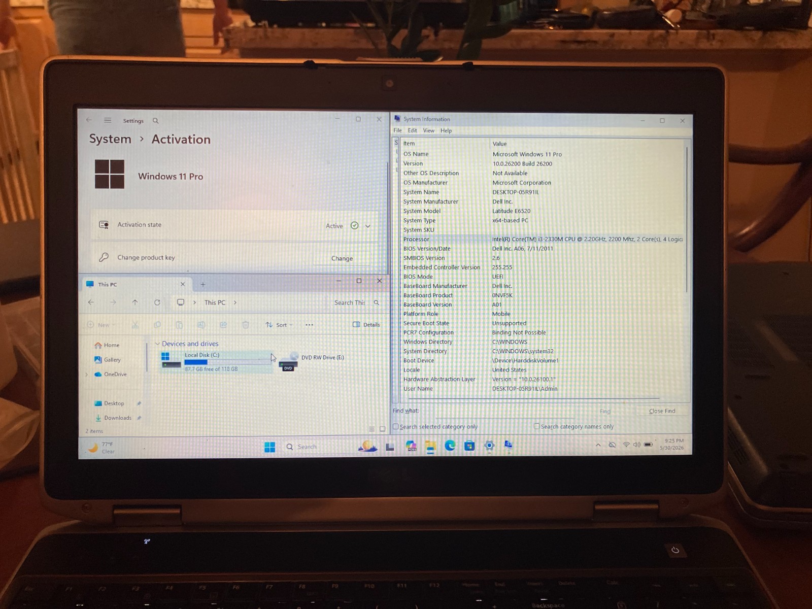Dell Latitude E6220 12.5″ Laptop i3 2.1GHz 8GB RAM 120GB SSD Win 11 Pro Wifi Cam