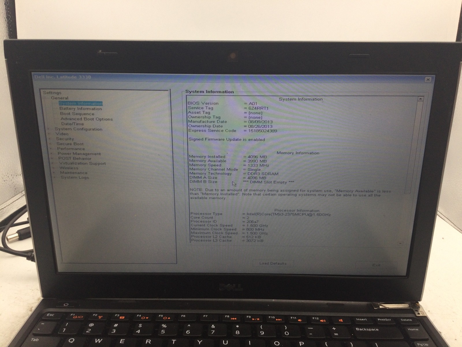 DELL LATITUDE 3330 – BOOTS TO BIOS – INTEL I3 2375M – 4GB RAM – READ DESC – BB!!