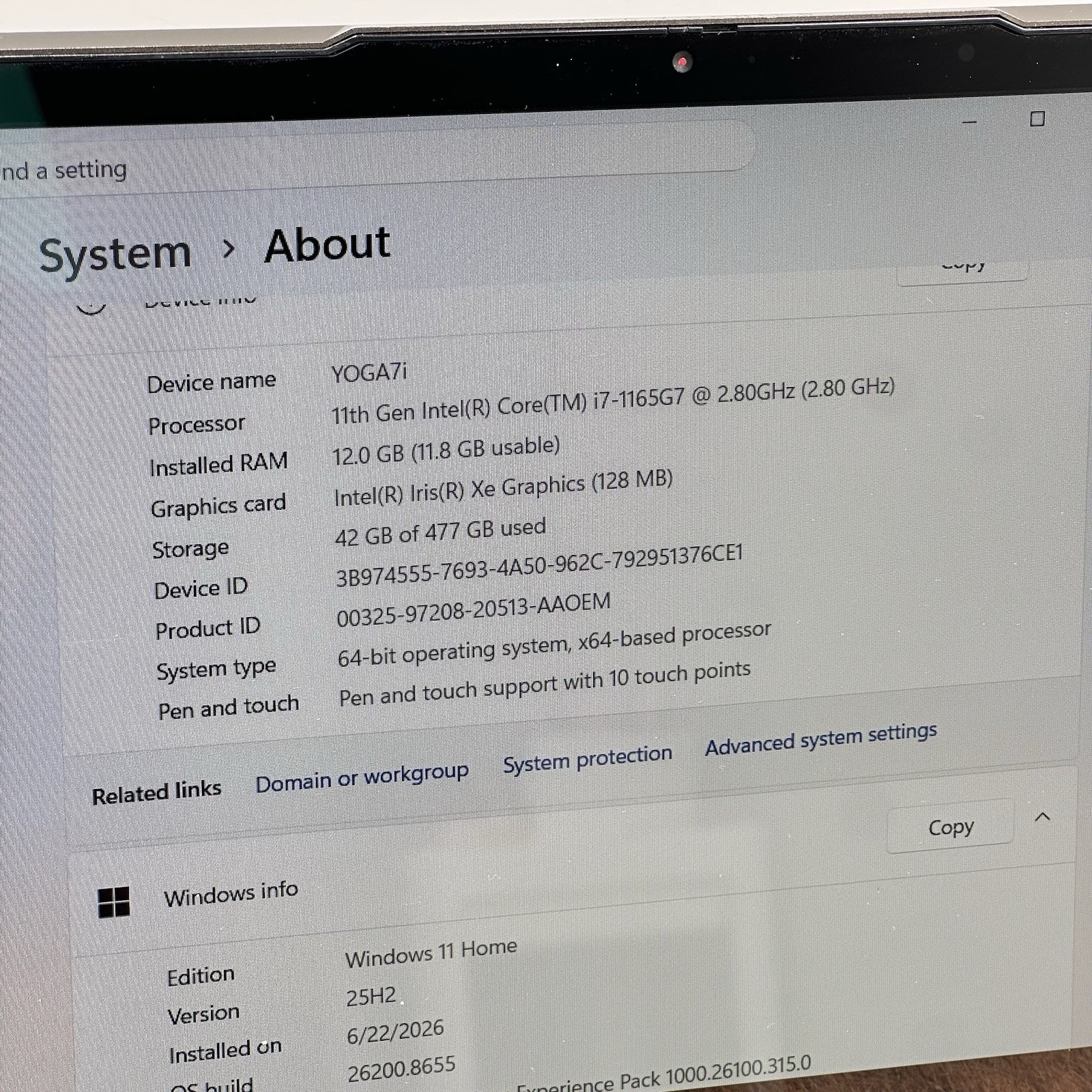 Lenovo Yoga 7 15ITL5 2 in 1 TOUCH 15.6” i7-1165G7 2.8ghz 12GB RAM 512Gb NVME