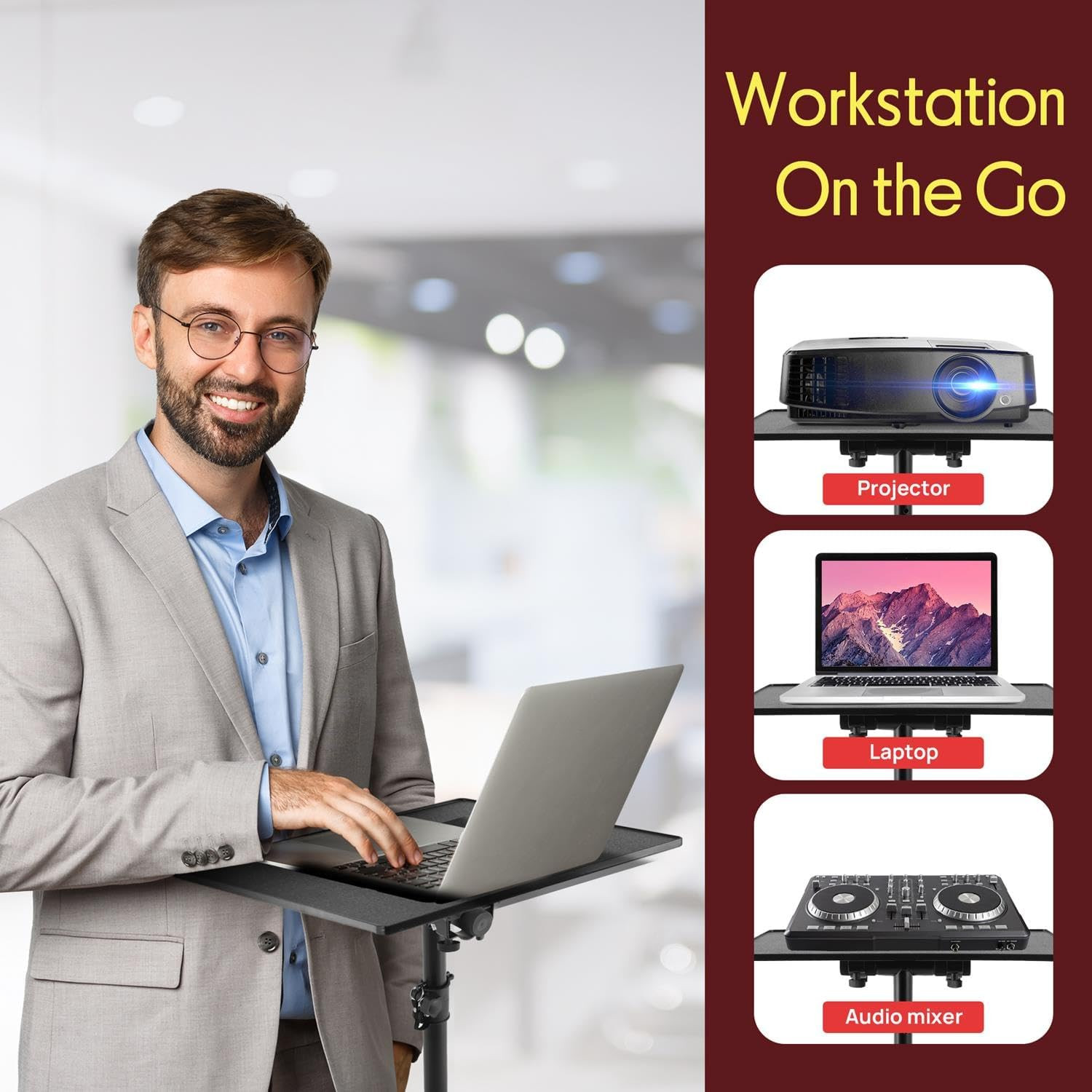 Laptop & Projector Stand, Tripod Stand with Adjustable Height 28″-50″, Portable