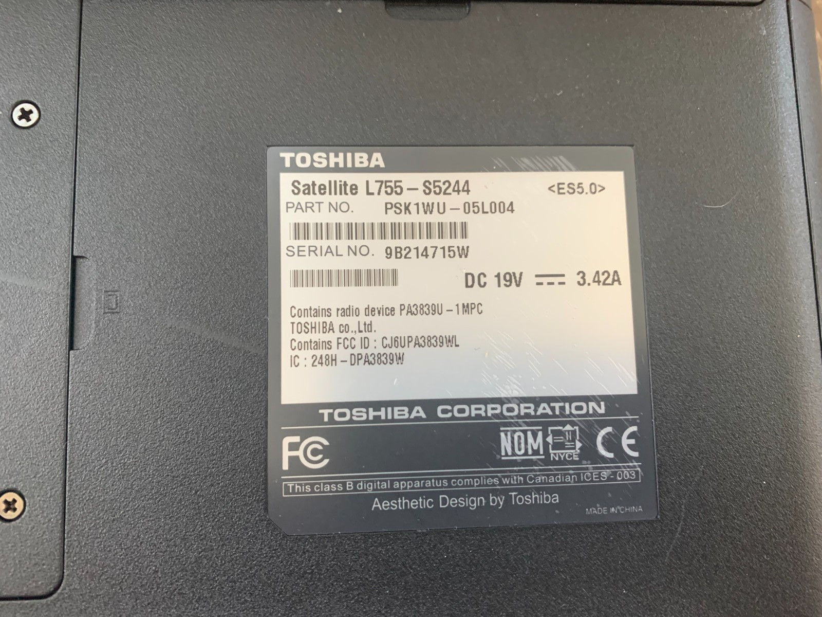 Toshiba Satellite L755-S5244 Intel Pentium B940 2.00GHz 4GB RAM 160GB HDD Win 10