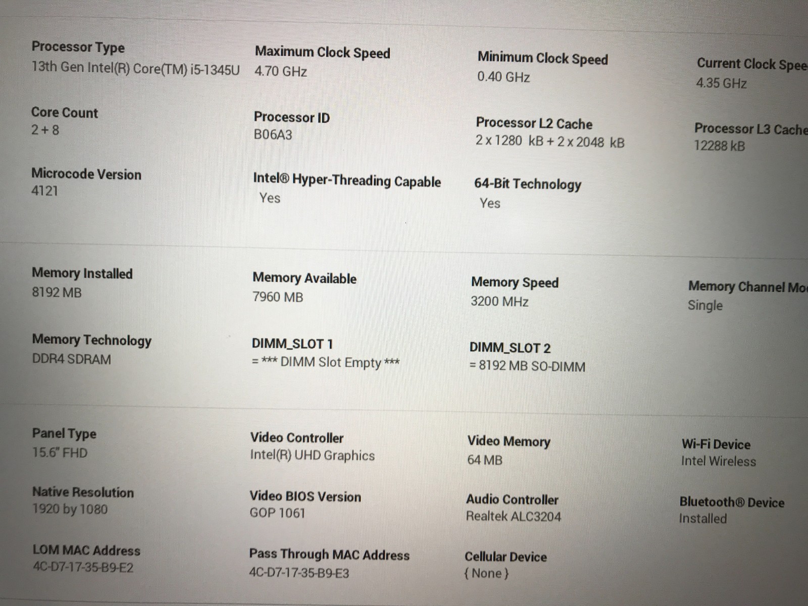Dell Latitude 5540 / Intel Core i5-1345U 4.35GHz / 8GB RAM / No SSD