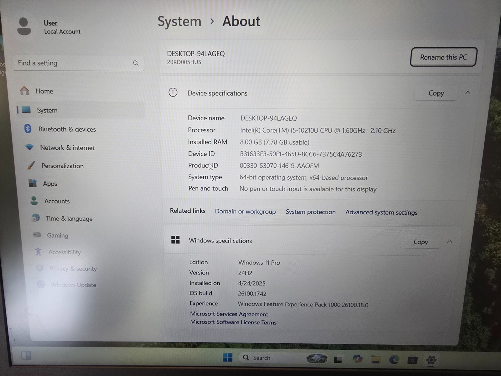 Lenovo ThinkPad E15 15.6″FHD Intel i5-10210U 1.6Ghz 8GB 256GB SSD Windows 11 Pro