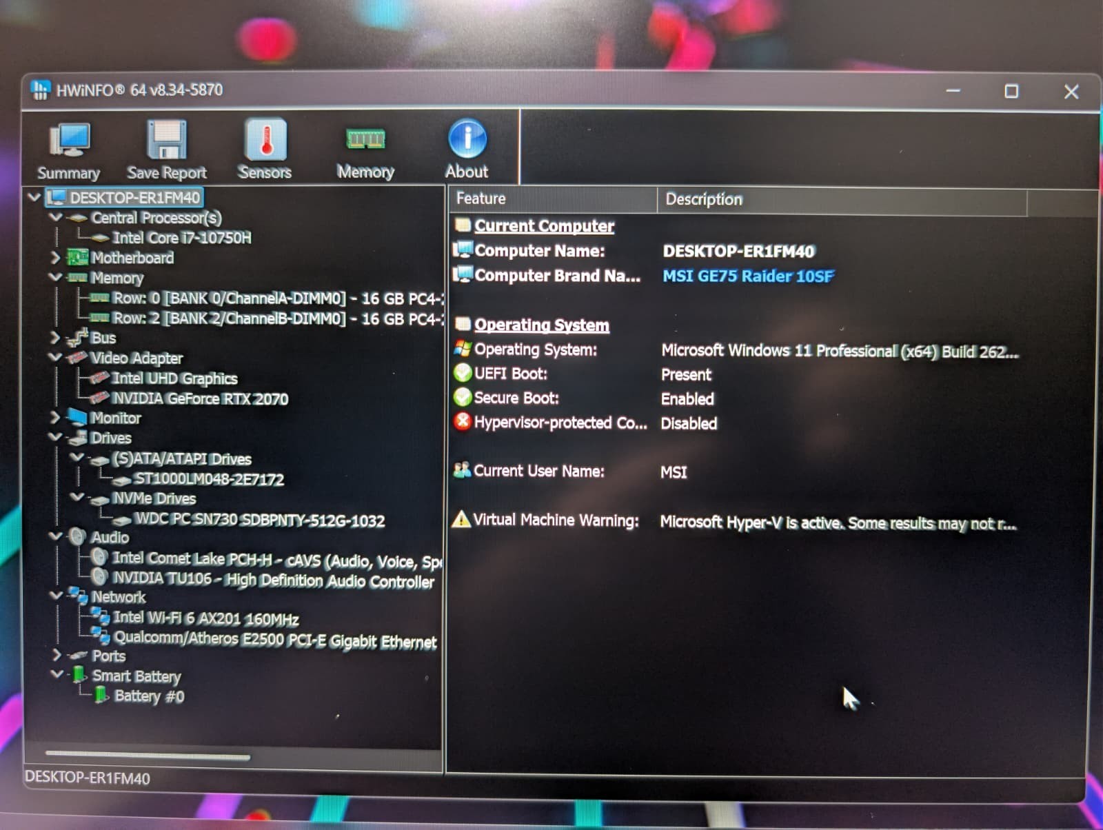 MSI GE75 Raider | i7 10th 32GB RAM 512GB SSD 1TB HD | FHD@144Hz NVIDIA RTX 2070