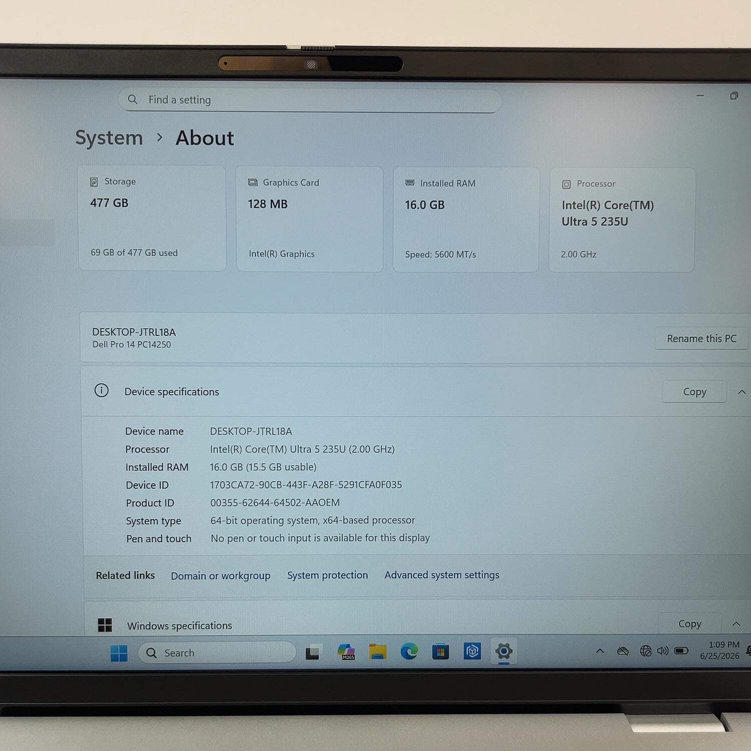 Dell Pro 14 PC14250 14″ Core Ultra 5 235U 2.0GHz 16GB RAM 512GB SSD