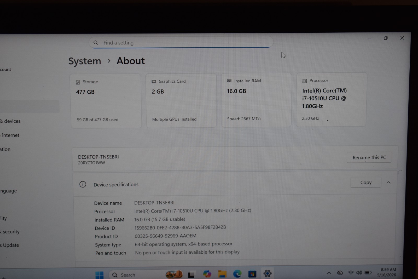 Lenovo Thinkpad T490 Quad Core i7-10510U 16GB RAM 512GB SSD Win11 GeForce MX250