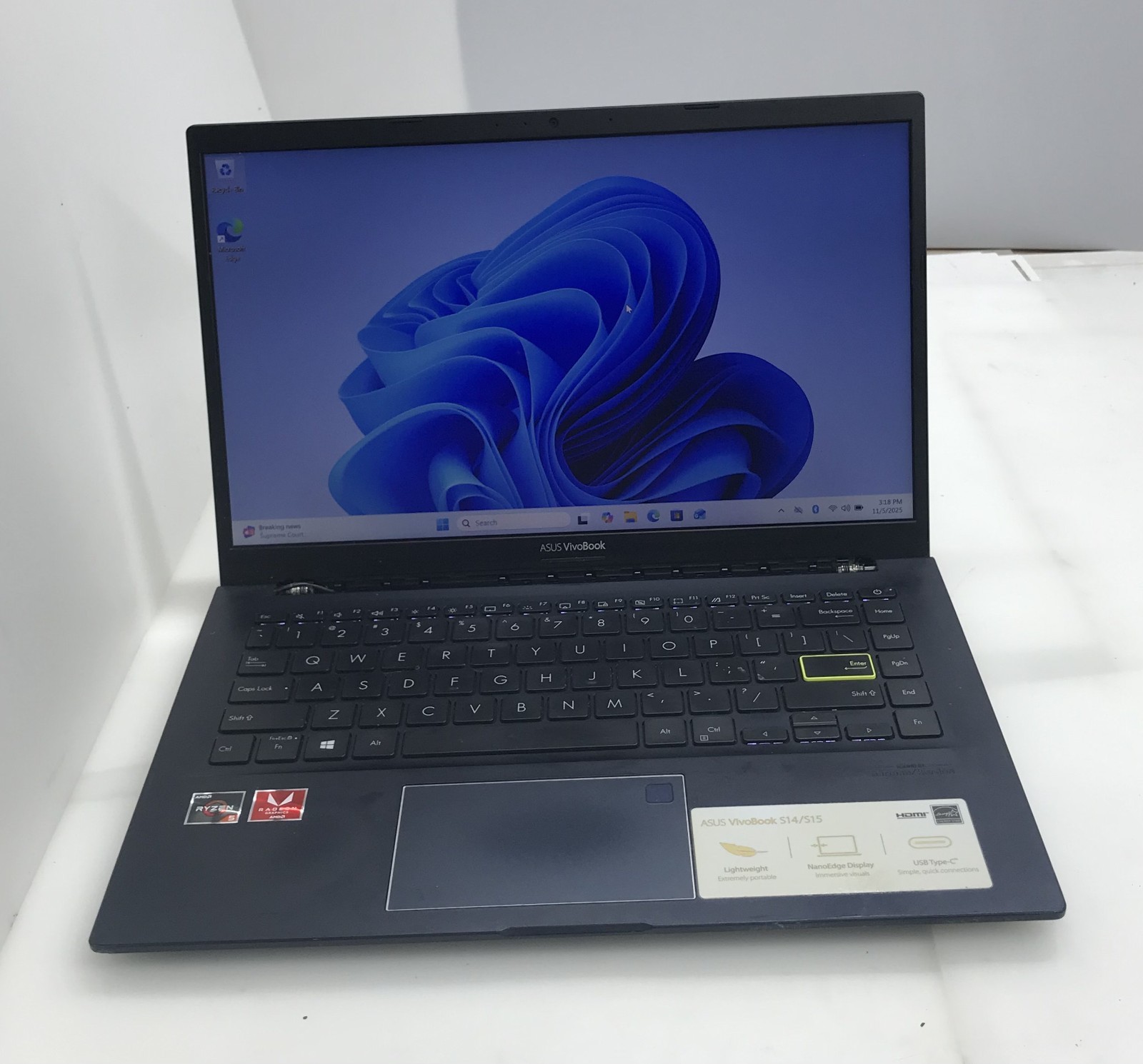 ASUS M413DA-WS51 AMD RYZEN 5 3500U@2.10GHz 8GB RAM 256GB NVMe W11P *READ