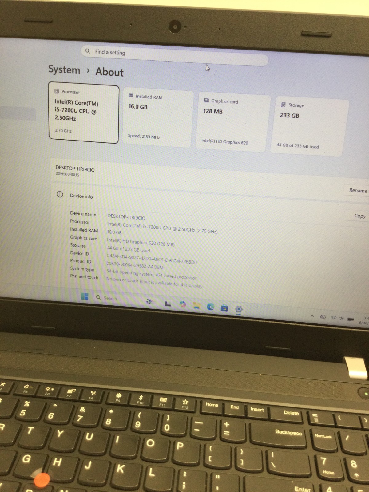Lenovo ThinkPad E570 15.5″ i5-7200U 2.50GHz 16GB RAM 256GB SSD WIN 11 PRO
