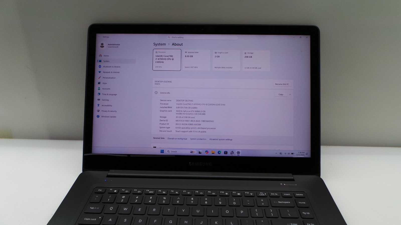 Samsung Notebook NP940Z5L | 15.6″ | i7-6700HQ | 8GB 256GB SSD | Touchscreen