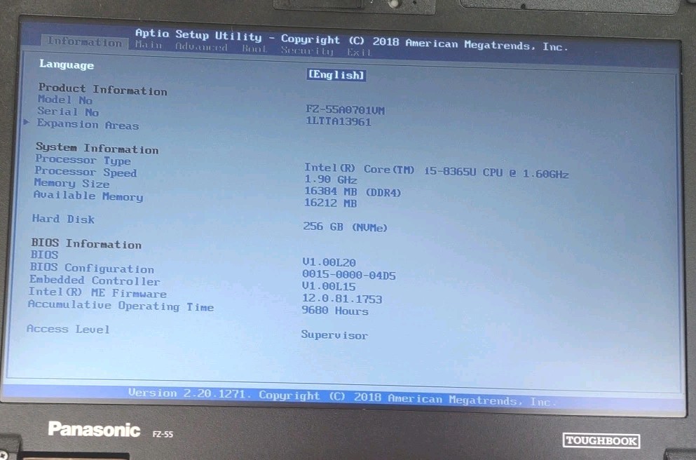 Panasonic Toughbook FZ-55 14″ W/ i5-8365U 16GB, 256GB, DVD. NON Touch!
