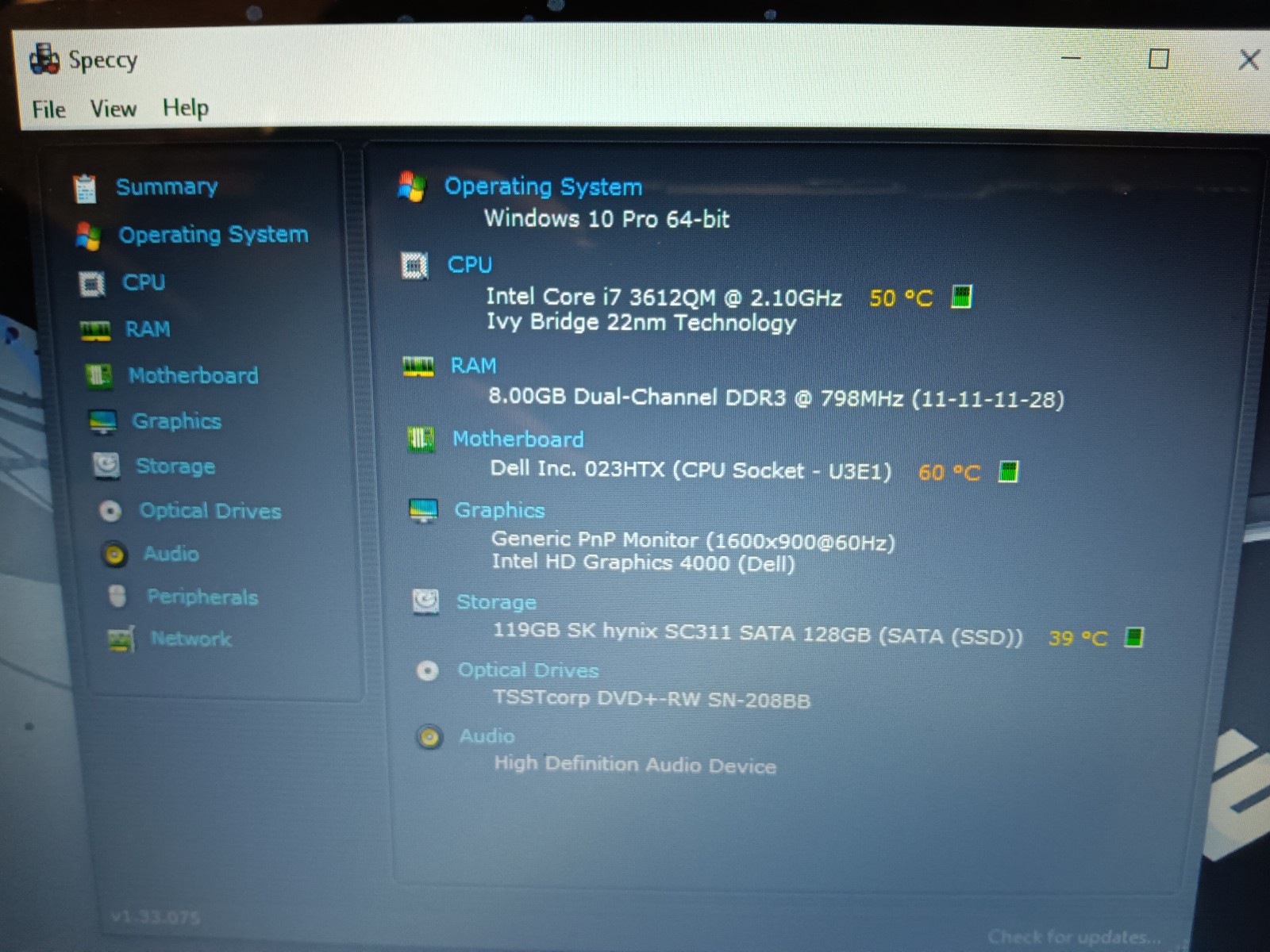 Dell Inspiron 5720/Core i7-3612Q 2.10ghz/8gb/128gbSSD/Windows 10 Pro/Web/BT/17.3