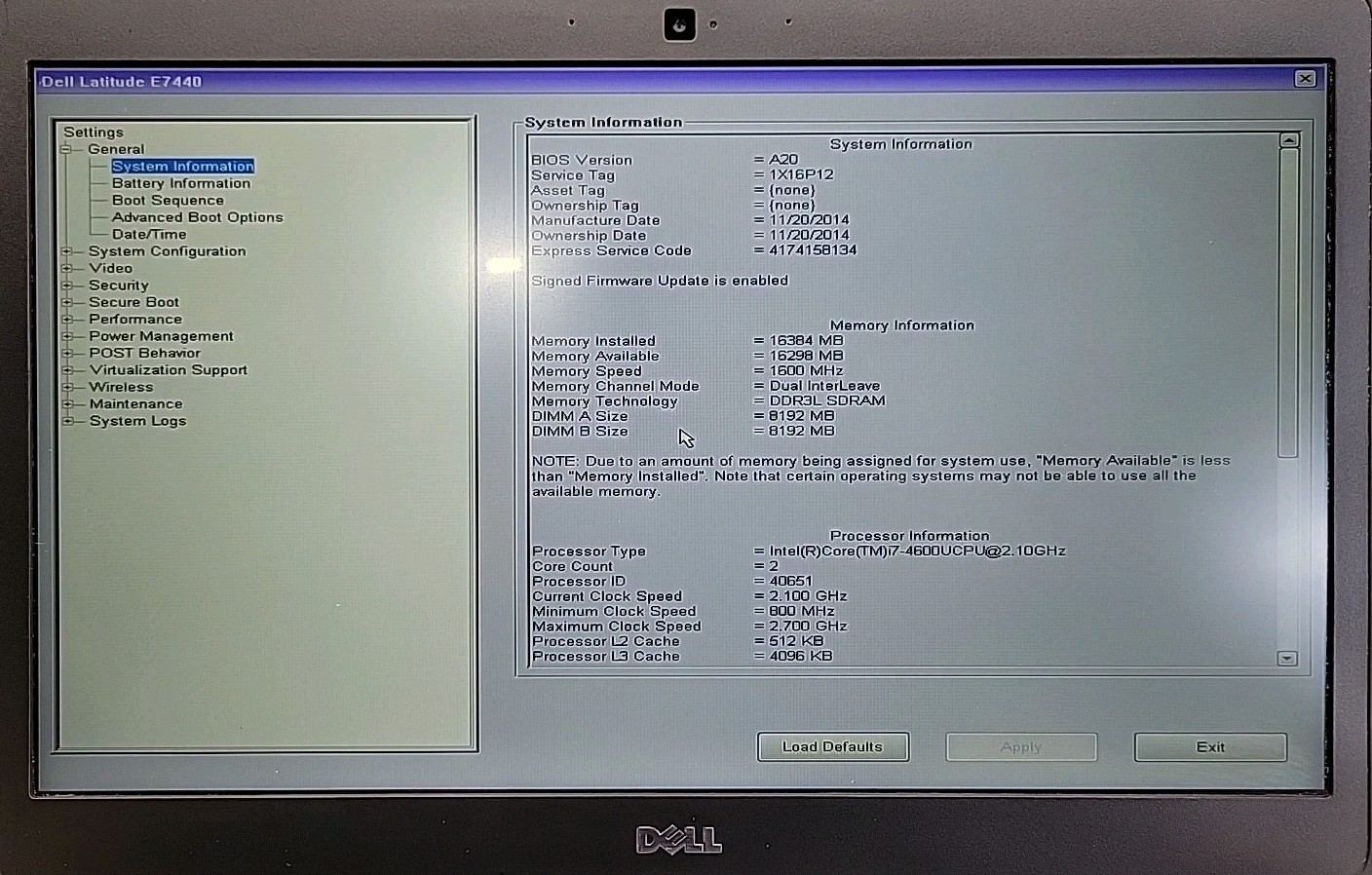 Dell Latitude E7440, Intel Core i7-4600U @ 2.1GHz, 16GB RAM, NO SSD, NO OS