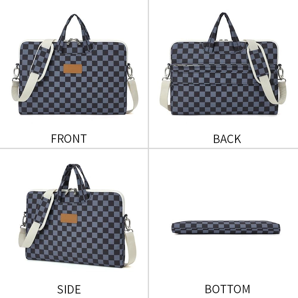 Water Black Checker Pattern Laptop Shoulder Messenger Bag for 16 inch and 15.6 i