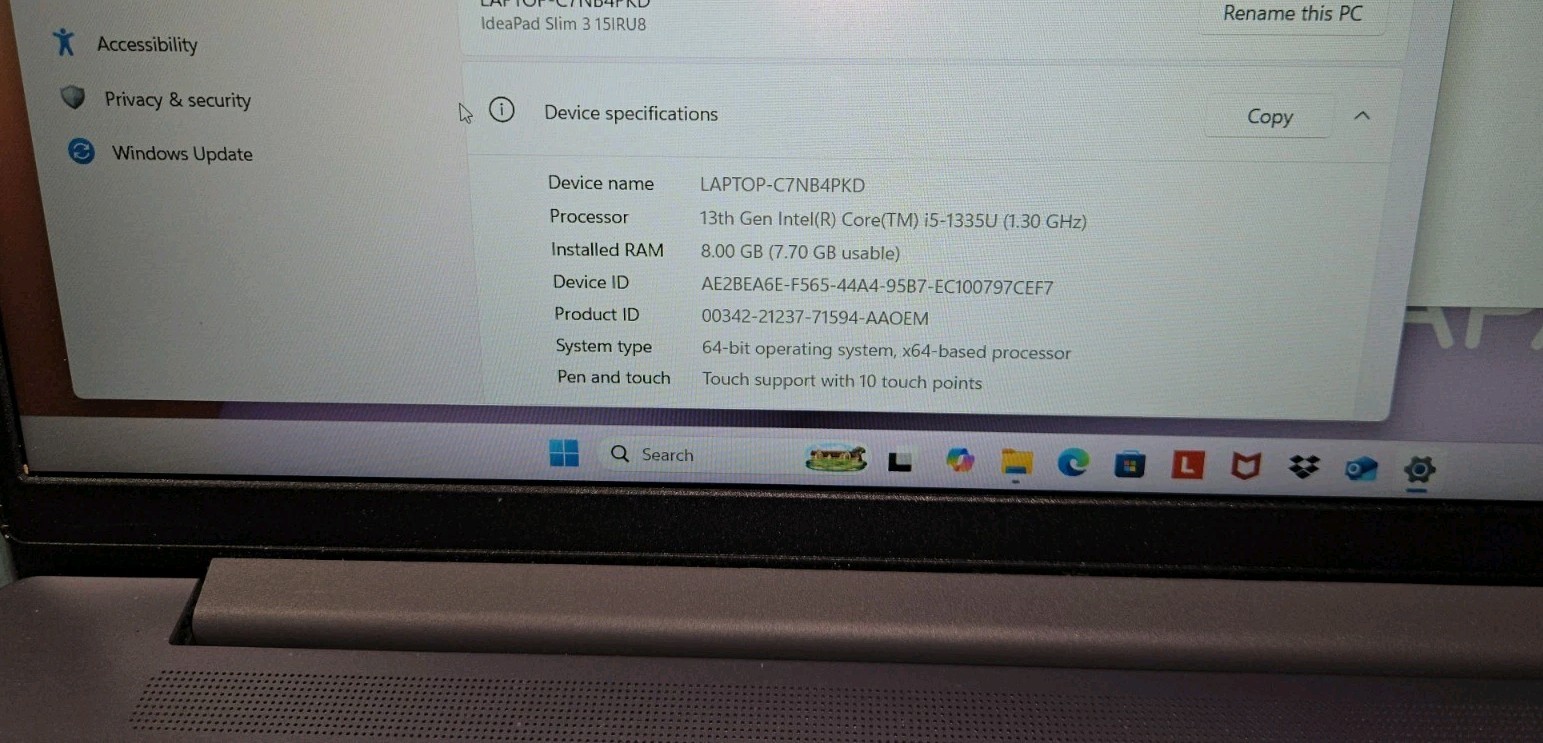 Lenovo IdeaPad Slim 3 15IRU8 I3-1305U@1.20GHZ, 8GB, 256GB