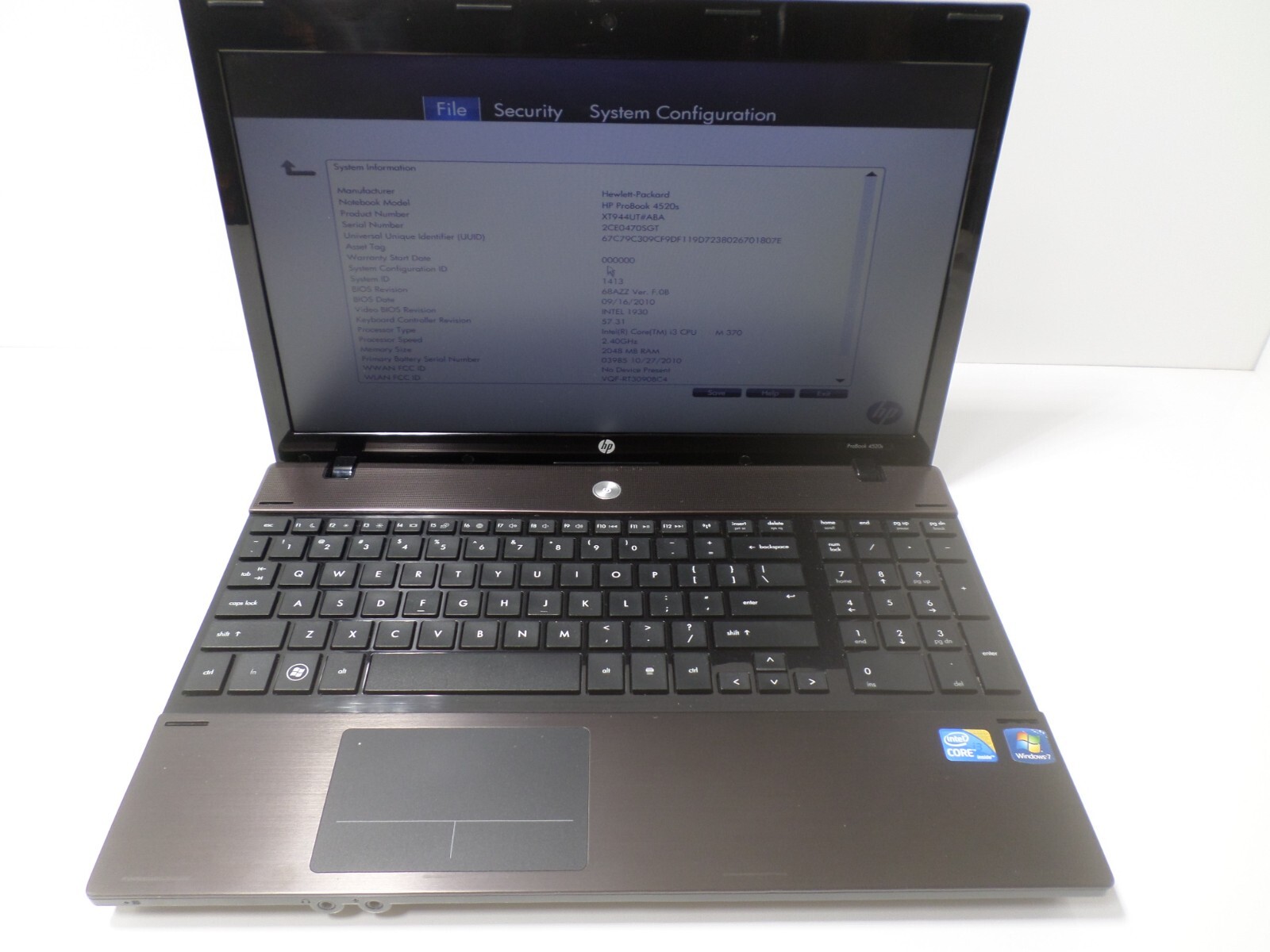 HP ProBook 4520s 15″ Laptop, i3-M370, 2GB RAM, 320GB HDD, Win 10 Pro
