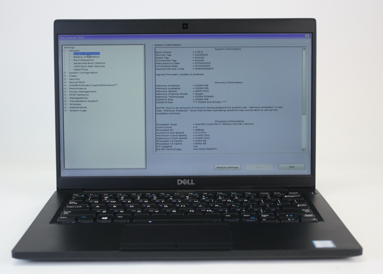 Dell Latitude 7390 Touchscreen Laptop 13.3″ i7-8650U 1.90GHz 16GB RAM 256GB NVMe