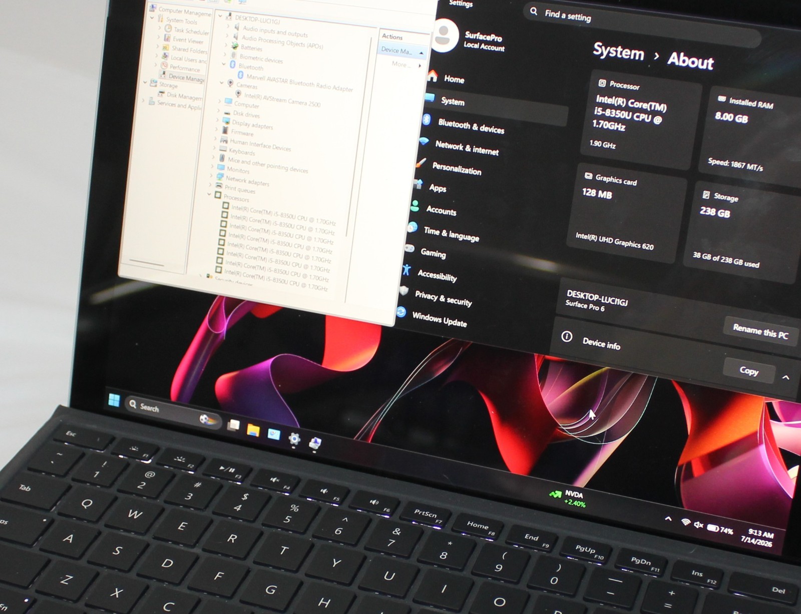 Microsoft Surface Pro 6 – Bundle -i5 Quad Core, 256GB SSD/8Gb RAM, Win 11 Pro