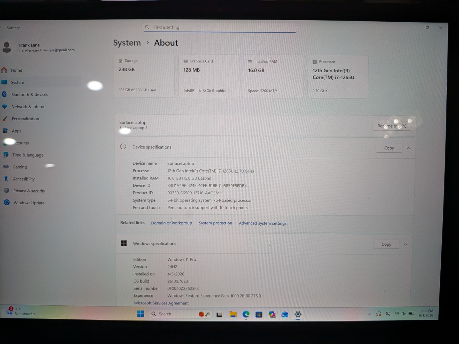 Microsoft Surface Laptop 5 1951 13.5″ i7-1265U 2.7GHz 16GB RAM 256GB SSD