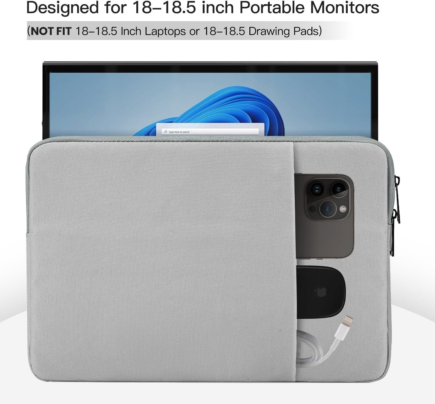 Portable Monitor Case Sleeve 18.5 Inch Pouch Bag with Pocket for Most Large Moni