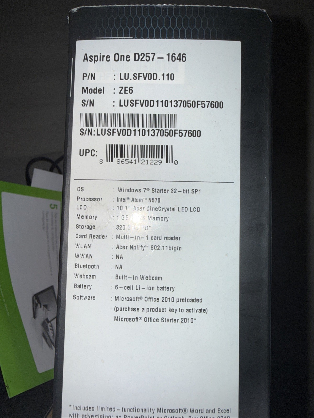 Acer Aspire One D257 Netbook 10.1″