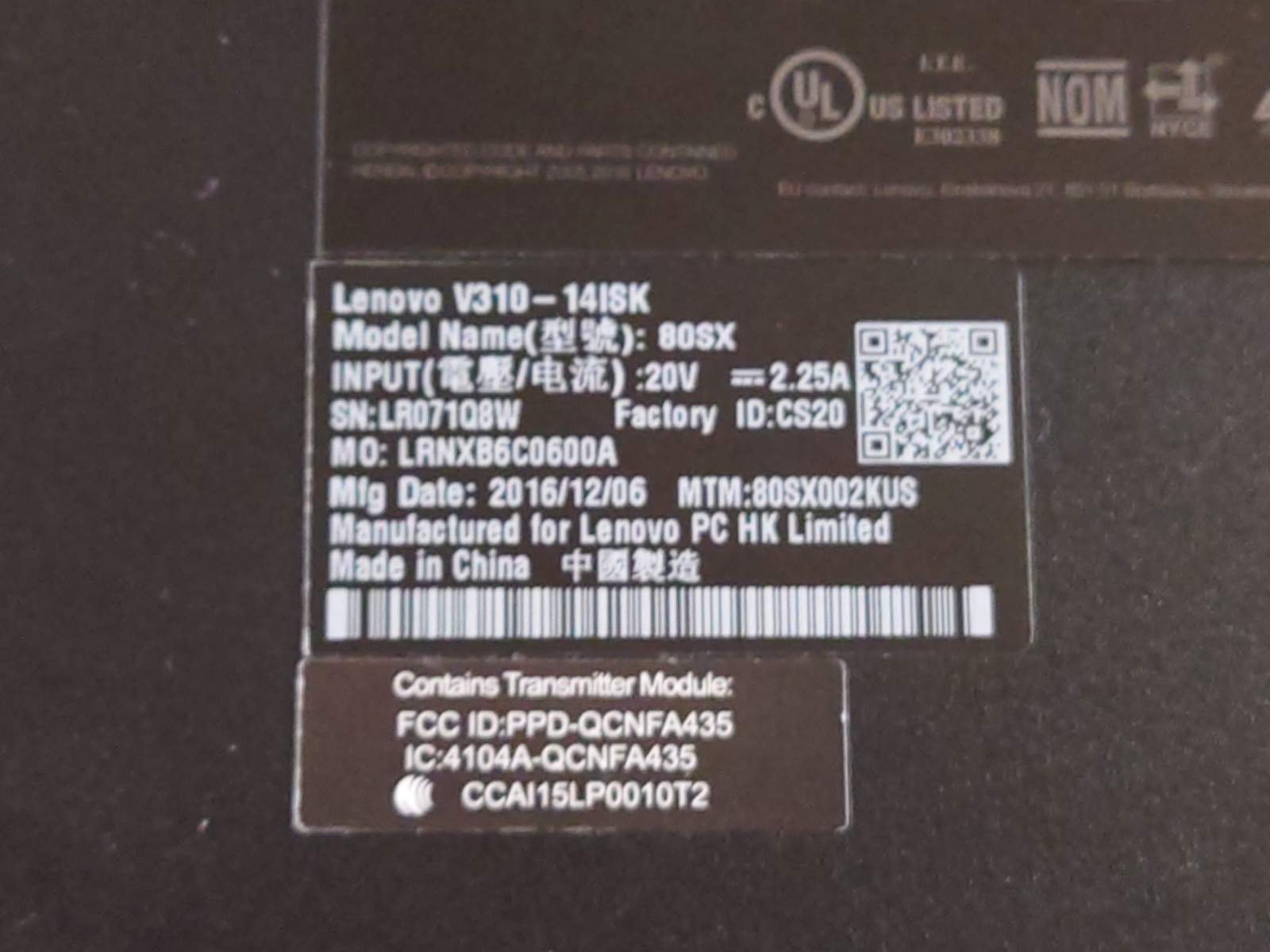 Lenovo V310 14-inch Laptop i3-6100U 2.30GHz, 6GB DDR4, 250GB SSD, Charger