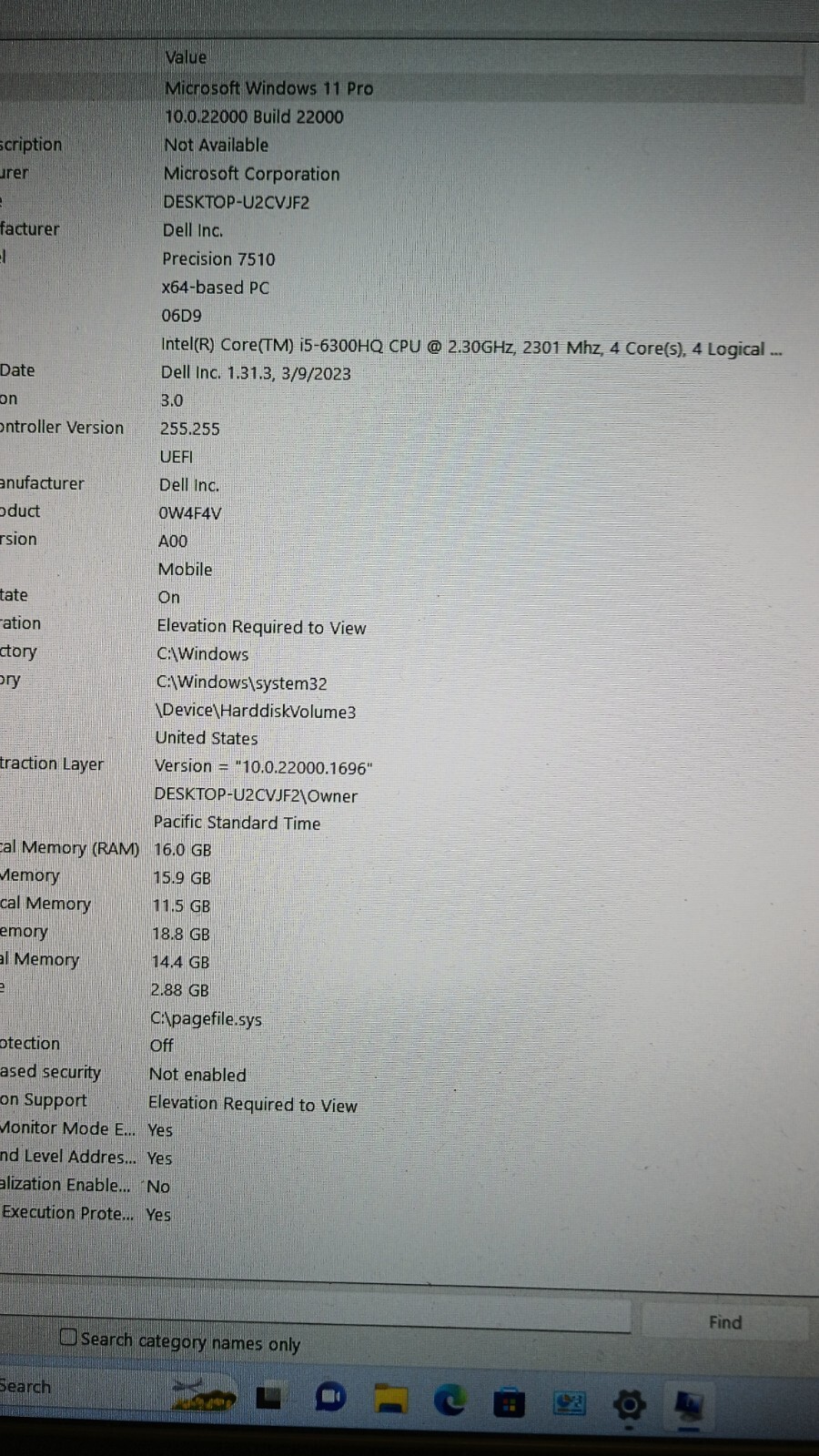 2243 Precision7510 Gamer. No charger. i5-6300HQ.16GB.256GB M.2.15.6″FHD.Hybrid