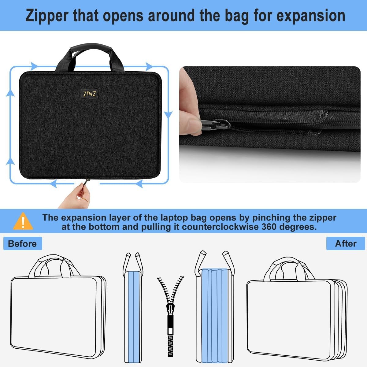 Expandable Multi-Pocket Sleeve Hand Bag for 15 15.6 16 Inch Laptops