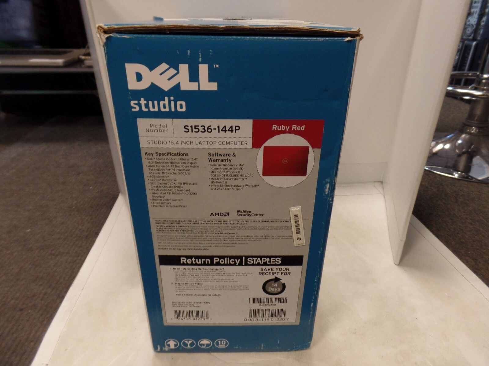 DELL STUDIO 1536 Ruby Red Turion X2 2.2Ghz 2GB 0 HDD IN MINT *AS IS NOT WORKING*