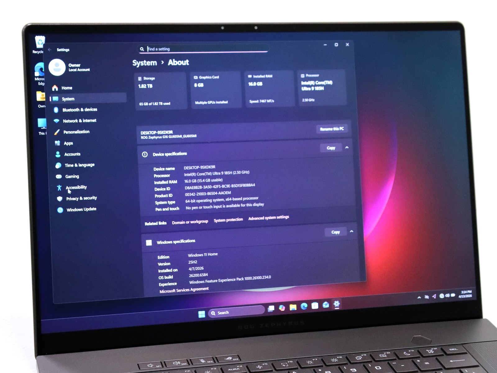 ASUS ROG Zephyrus G16 2.5K Ultra 9 185H 16GB 2TB NVMe W11H GeForce 4070 – Read