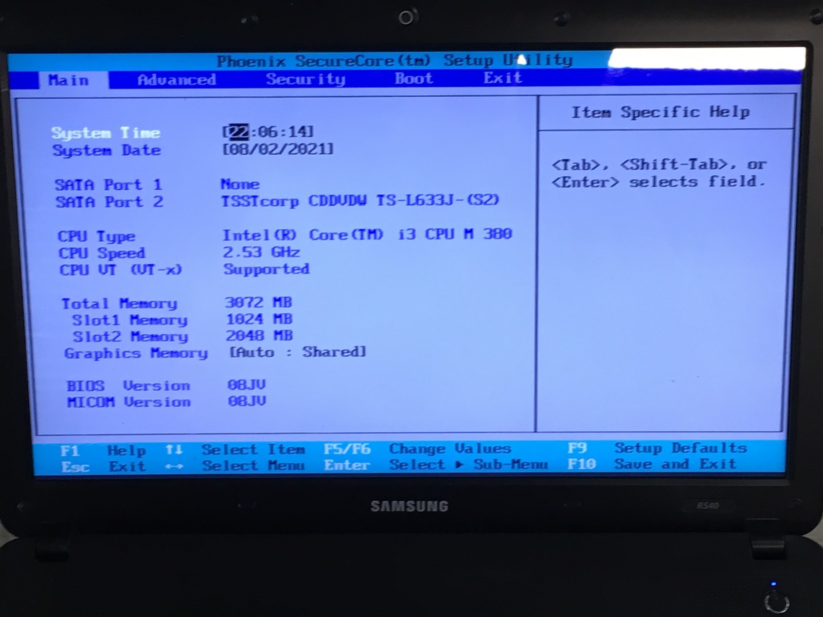 Samsung R540 Laptop i3 M380 2.53GHz 3GB Ram 15″ LCD No HDD