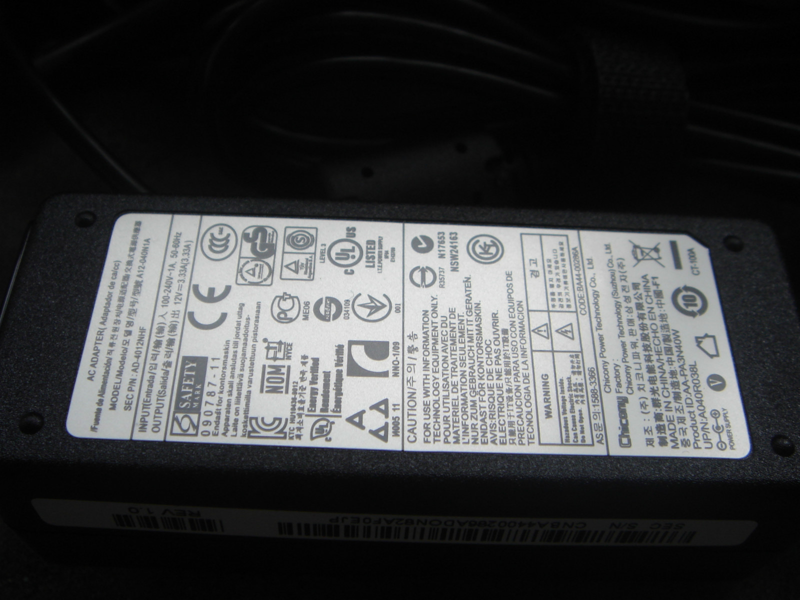 SAMSUNG 12V 3.33A Chromebook 11.6-Inch 3G Wifi GENUINE Power Supply