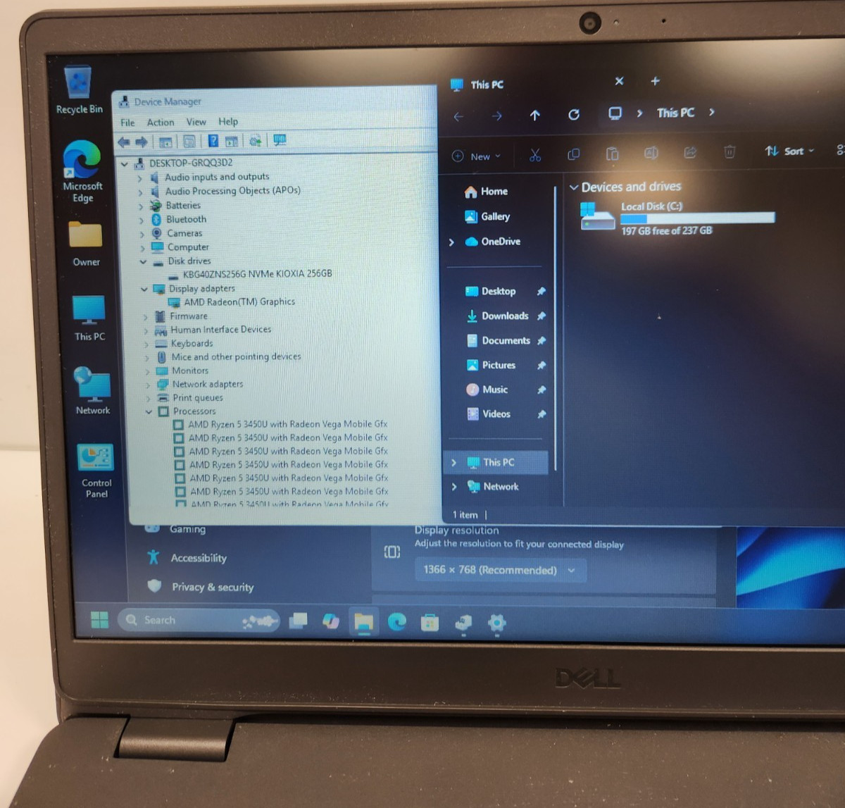 Dell Inspiron 3505 AMD Ryzen 5 3450U, 8GB RAM, 256GB NVME, Win11 #0444