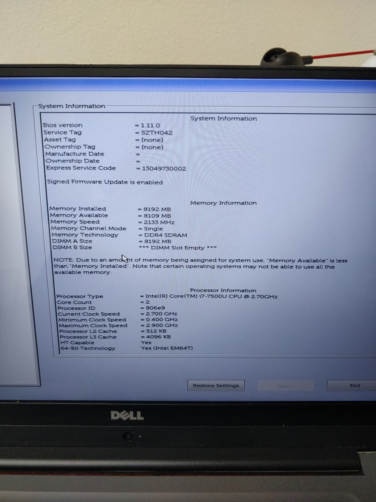 Dell Inspiron 15 7560 INTEL CORE I7-7500U@2.70GHz 8GBRAM NO DRIVE PARTS 8862