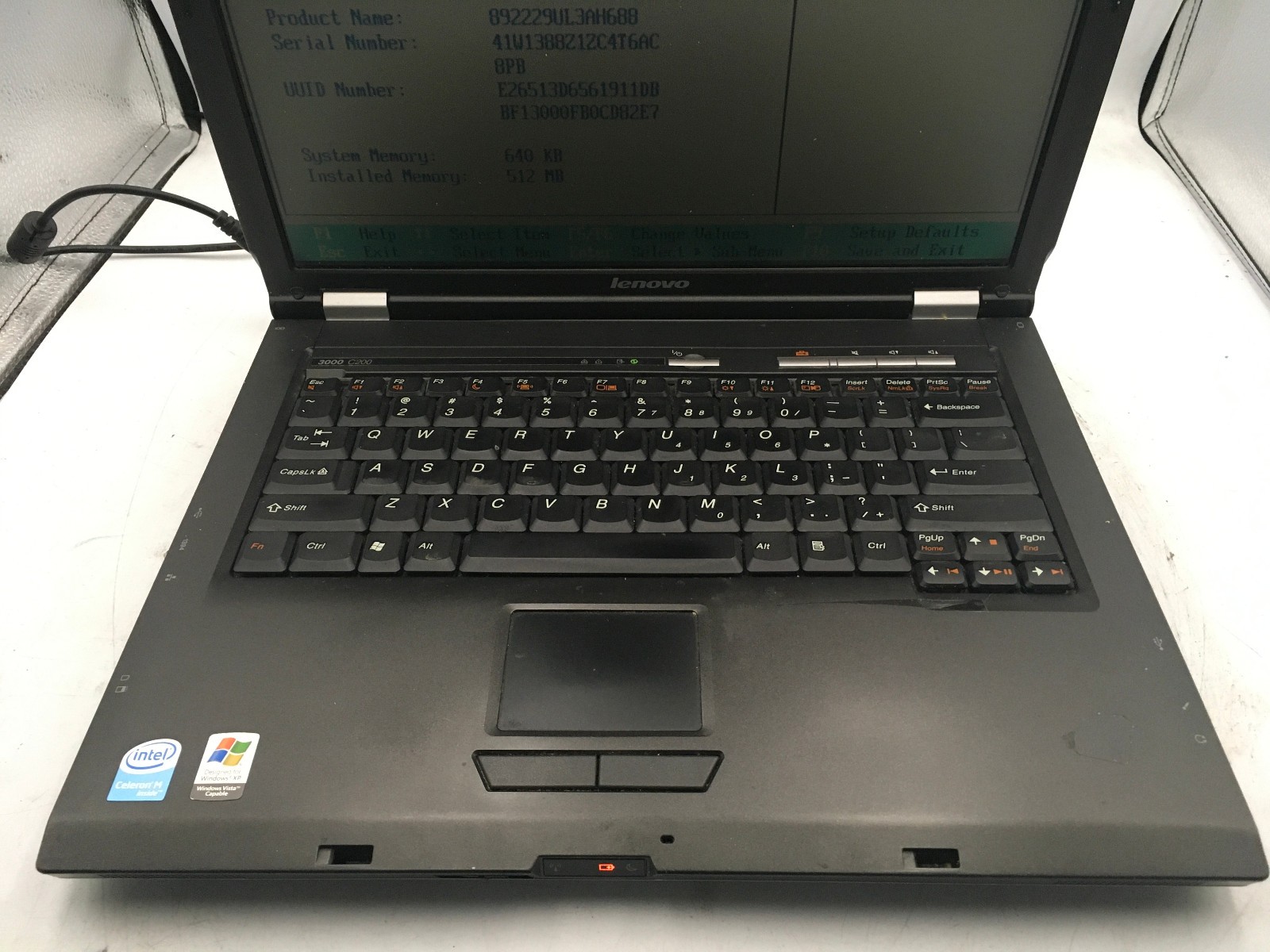 LENOVO 3000 C200 – BOOTS TO BIOS – INTEL CELERON M – 512MB RAM – READ DESC – BB!