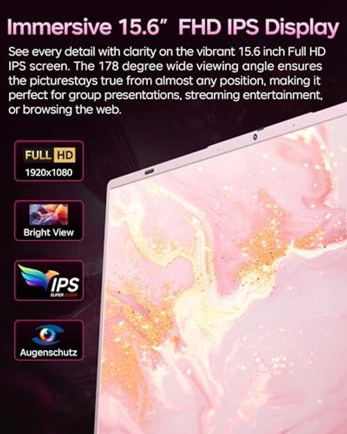 Pink Laptop 12GB RAM, 15.6 Inch FHD Laptops with Pentium Gold (Beats Pentium,