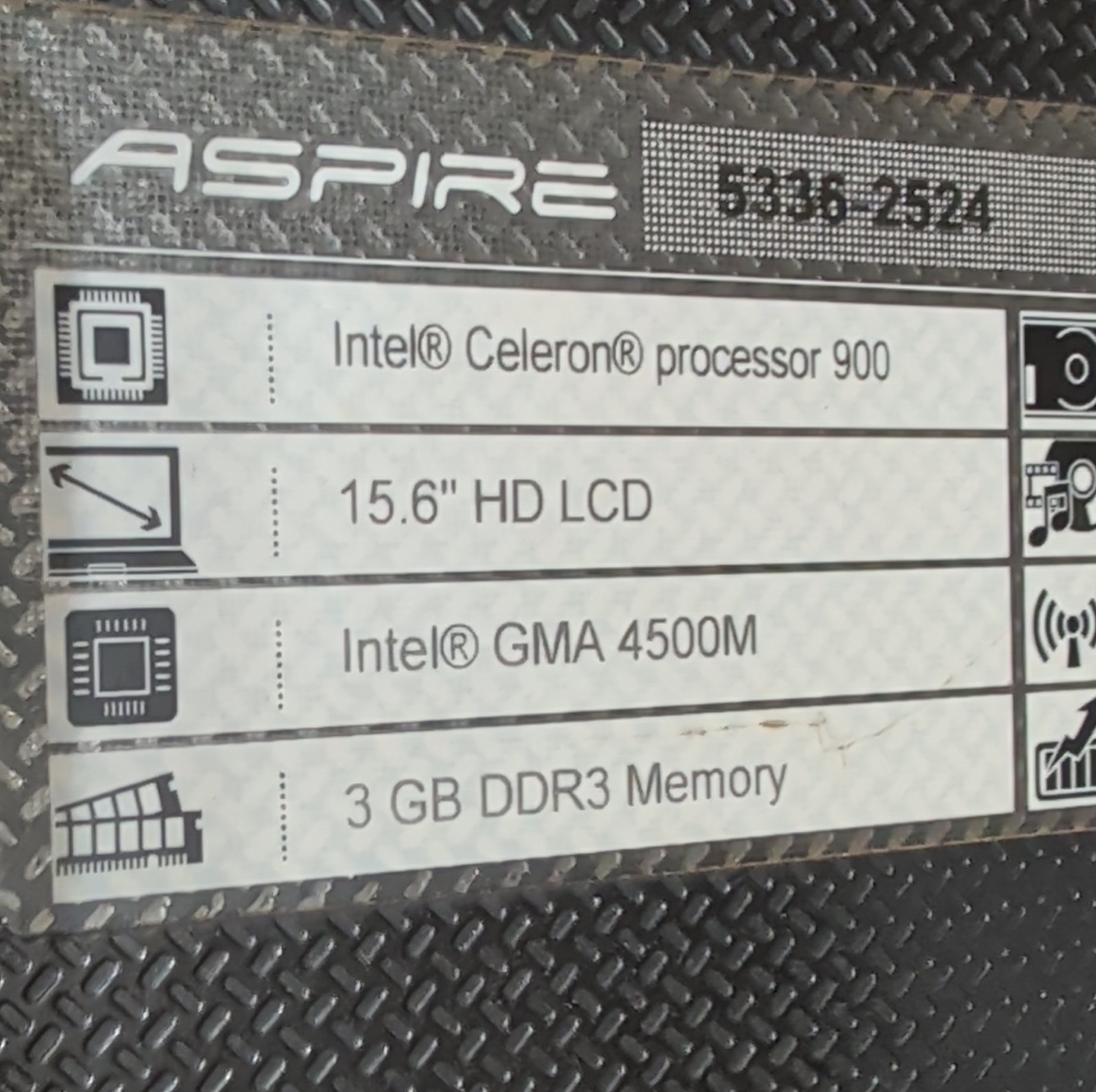 perfect condition Acer Aspire 5336-2524 Celeron 900 15.6″ 3GB 250GB 7 wifi