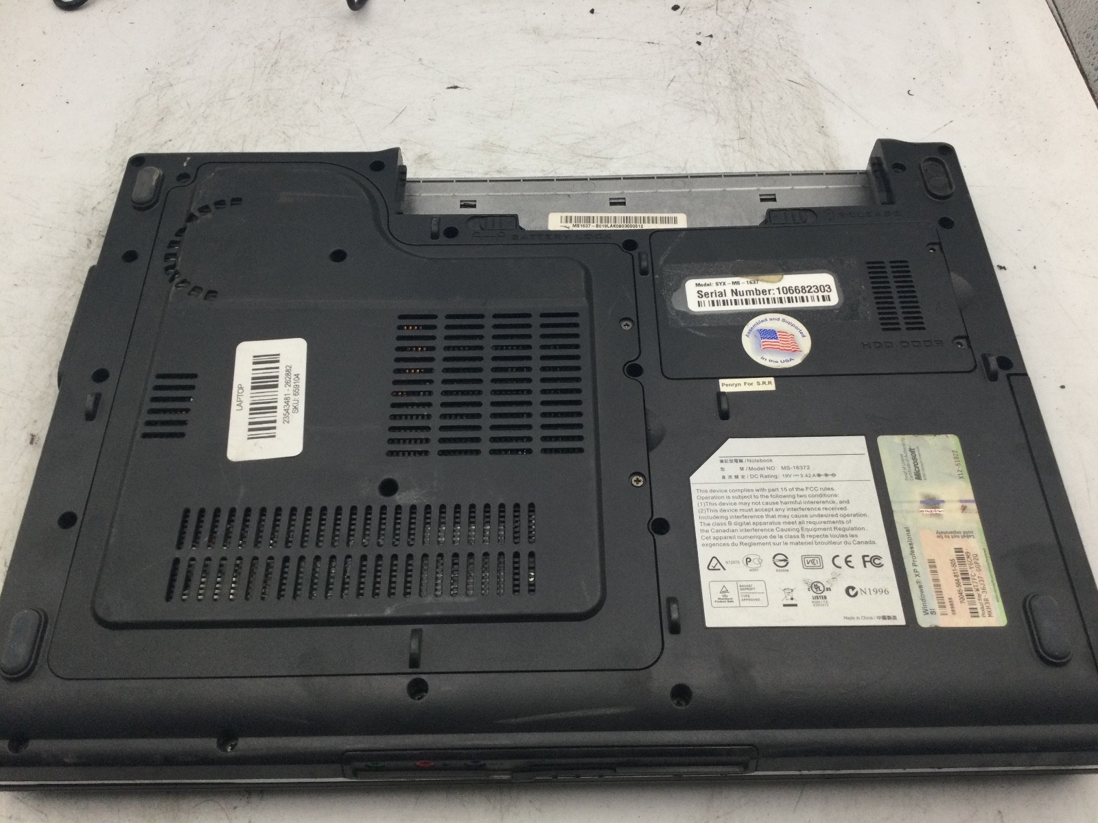 SYSTEMAX MS-16372 – FOR PARTS – INTEL CORE 2 DUO – NO RAM – 15″ – READ – BB