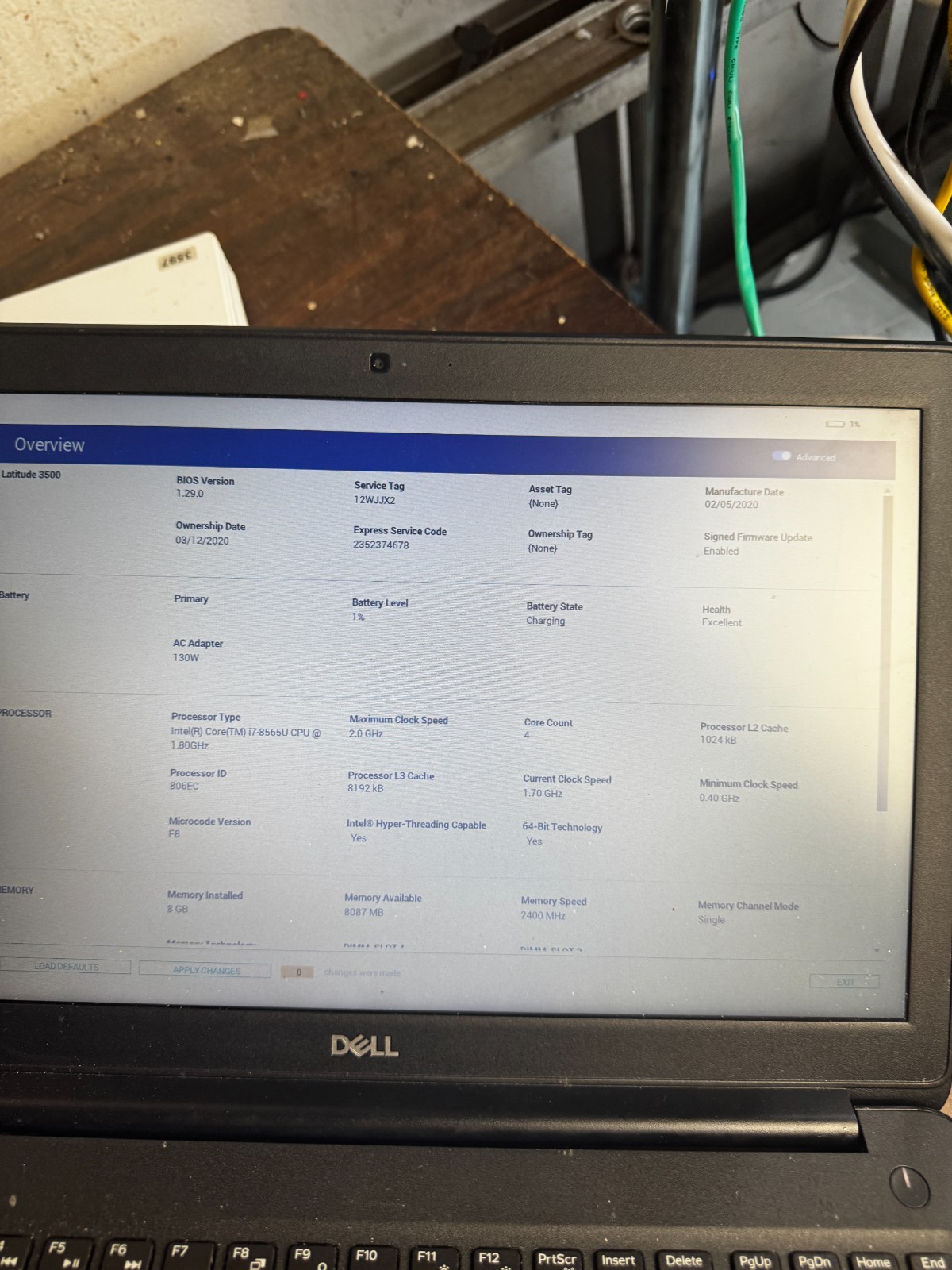 Dell Latitude 3500 Core I7-8565U 8GB RAM Laptop for Parts/Repair #6482