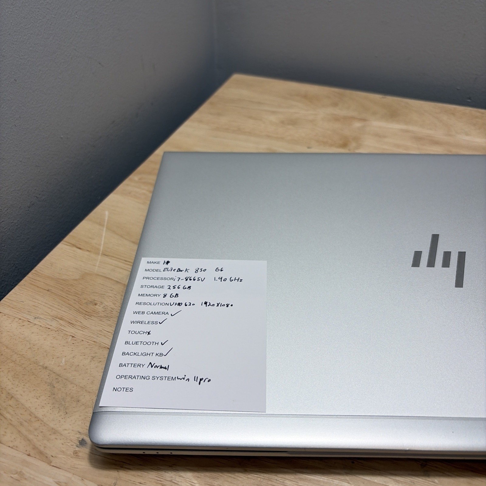 HP EliteBook 850 G6 CORE I7-8665u 1.90GHZ 8GB 256GB SSD WCAM WIFI W11 & CORD