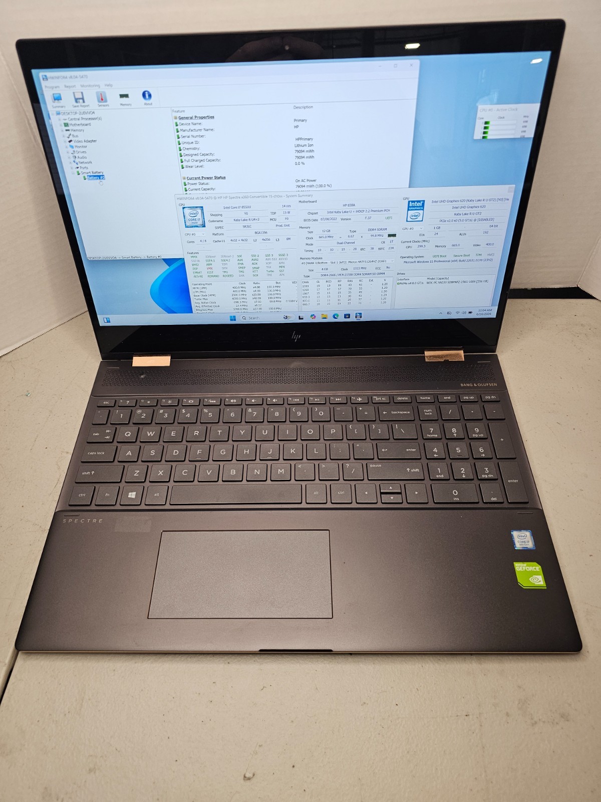 HP Spectre x360 15 NVIDIA MX150 i7-8550U 12GB RAM 256GB SSD Win 11 NO AC #04